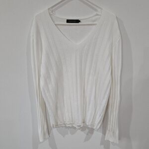 Merokeety Sz Large V Neck Ribbed Long Sleeve Knit Sweater